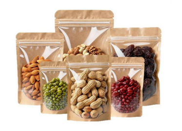 Stand Up Kraft Paper Clear Zipper Bag